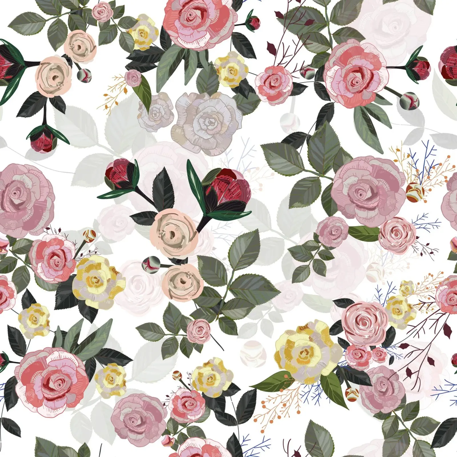 Pivoine et roses fond blanc poster de gulsengunel
