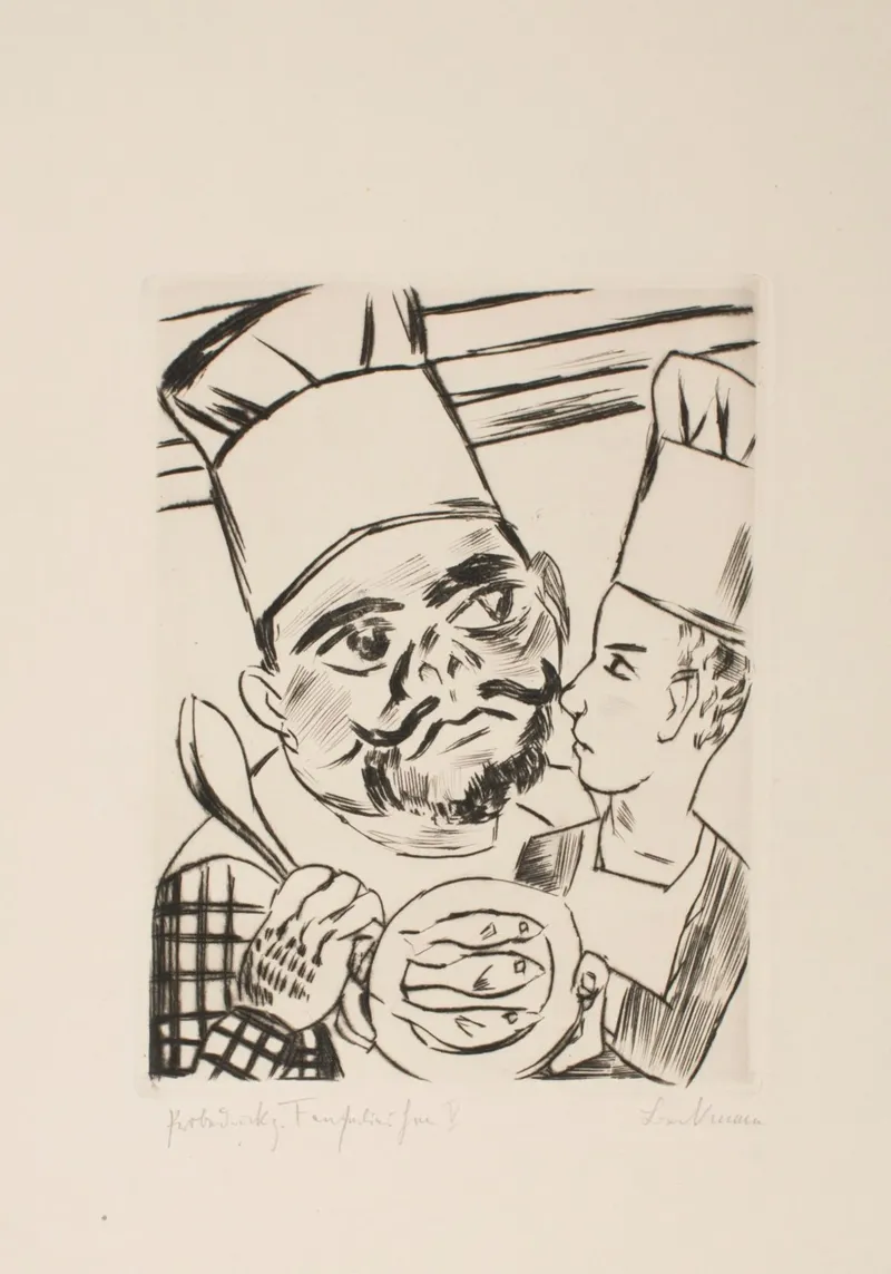 Pechstein Expressionist Chefs with Fish Plate Impresión artística hahnemühle de ClubArt