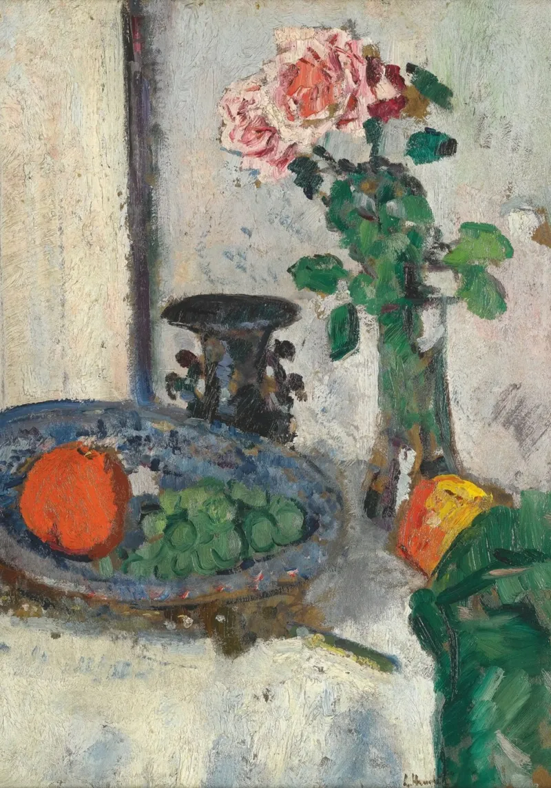 Postimpressionistisches Stillleben - Rose & Obst Kunst Hahnemühle von ClubArt