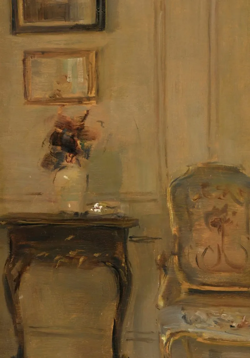 Intérieur impressionniste avec fleurs et chaise ancienne hahnemühle de ClubArt