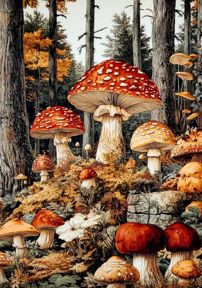 Mushrooms nature art canvas by Justyna Jaszke JBJart
