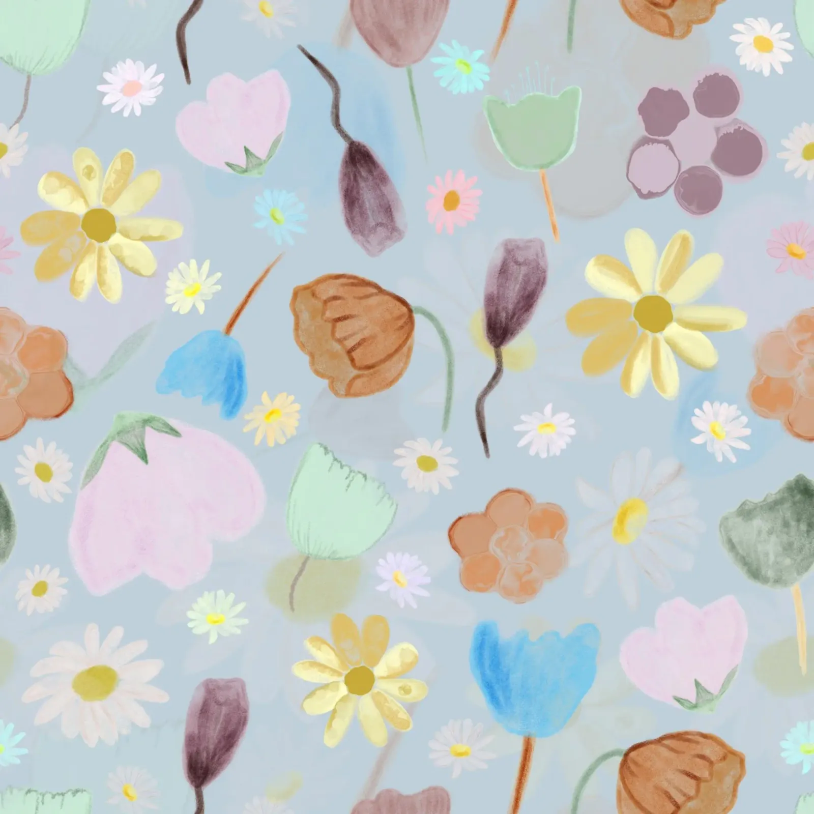 natures calm poppies and daisies pattern canvas by gulsengunel