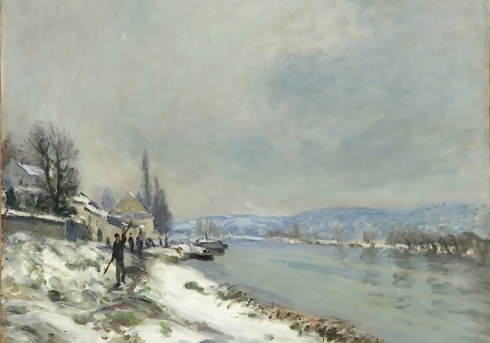 Monet Neve a Lavacourt Paesaggio fluviale impressionista pellicola backlit da ClubArt