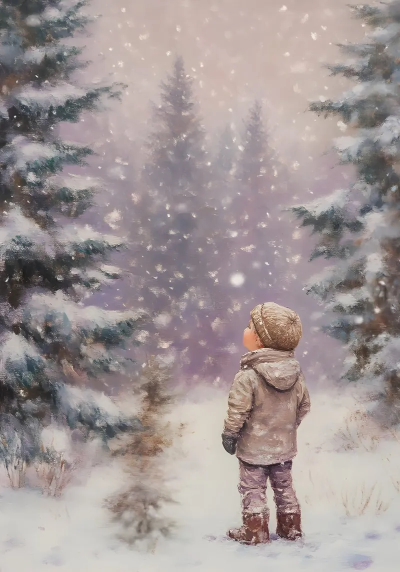 Child in Snowy Forest Art Print - Winter Wonderland Kids canvas with Floater frame by ClubArt