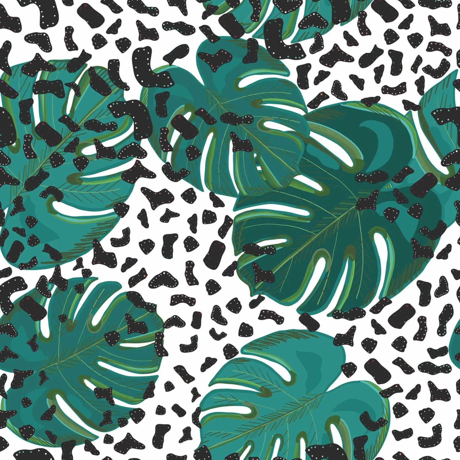 Monstera leaves with leopard print pattern canvas by gulsengunel