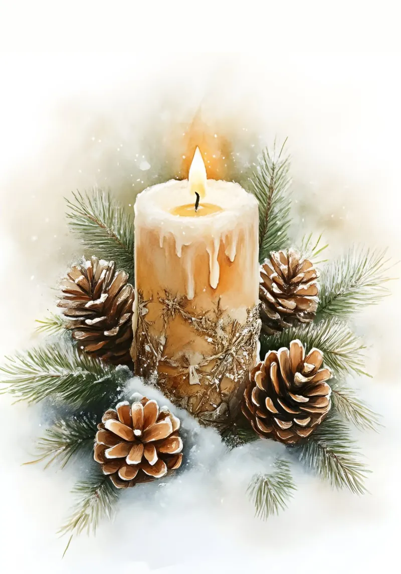 Rustieke Kerstmis Kaars Dennenappel Kunst - Kerstmis Decor Print canvas met Baklijst van ClubArt