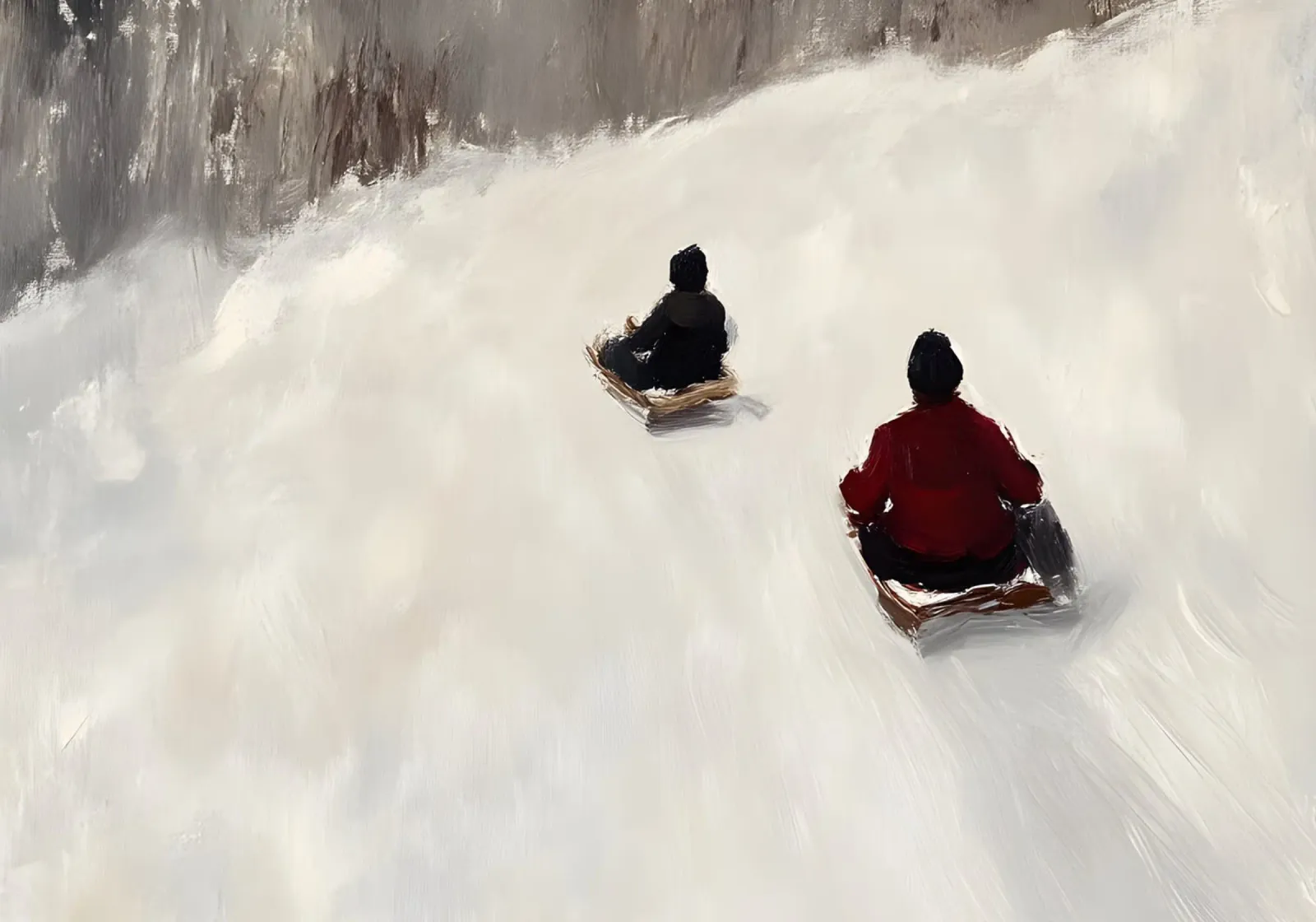 Abstracte sleeën Fun Art Print - Winter Helling Scène canvas met Baklijst van ClubArt