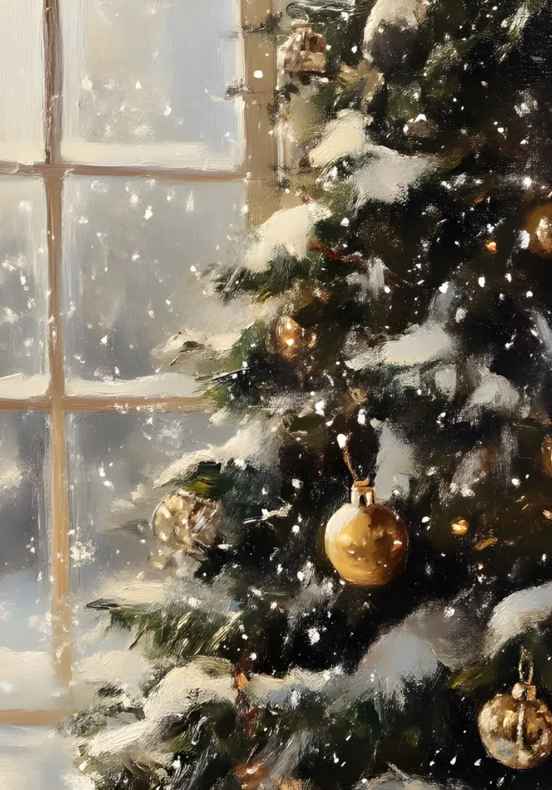 Vue de la fenêtre de l'arbre de Noël - Snowy Holiday Art plexiglas de ClubArt