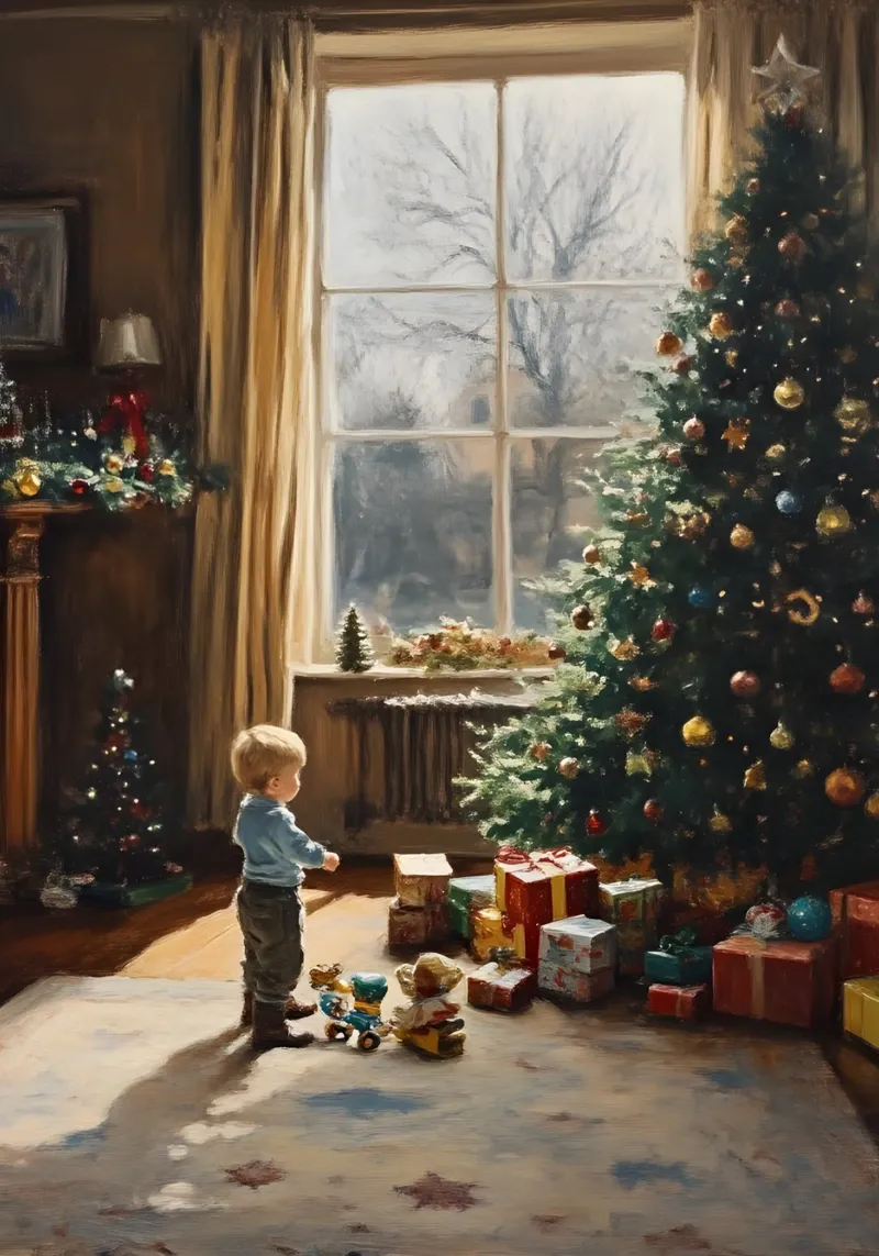 Gezellige Kerstochtend Kinderkunst - Huiselijke Scène canvas met Baklijst van ClubArt