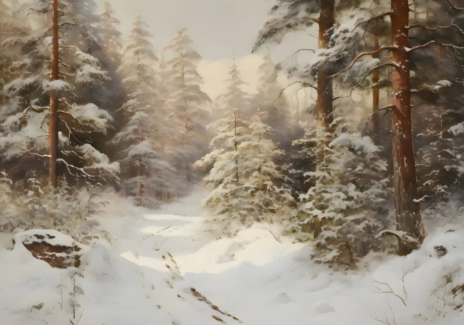 Sentiero innevato nella foresta di pini - Paesaggio invernale sereno plexiglass da ClubArt