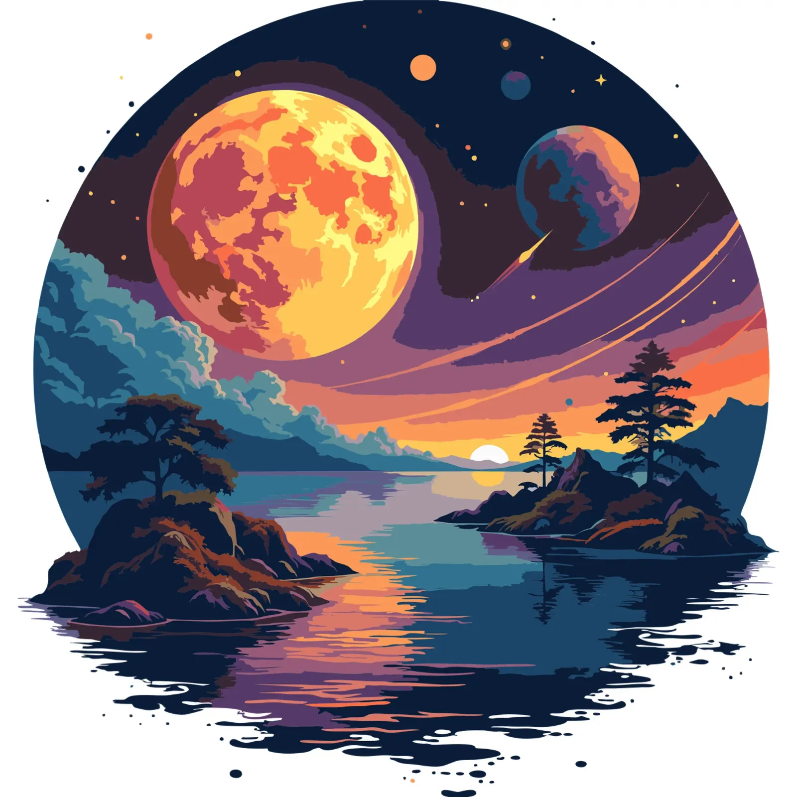 Kosmisch meer met zonsondergang - Landschap buitenaardse planeet | Sci-Fi Fantasy canvas van artdesign1985
