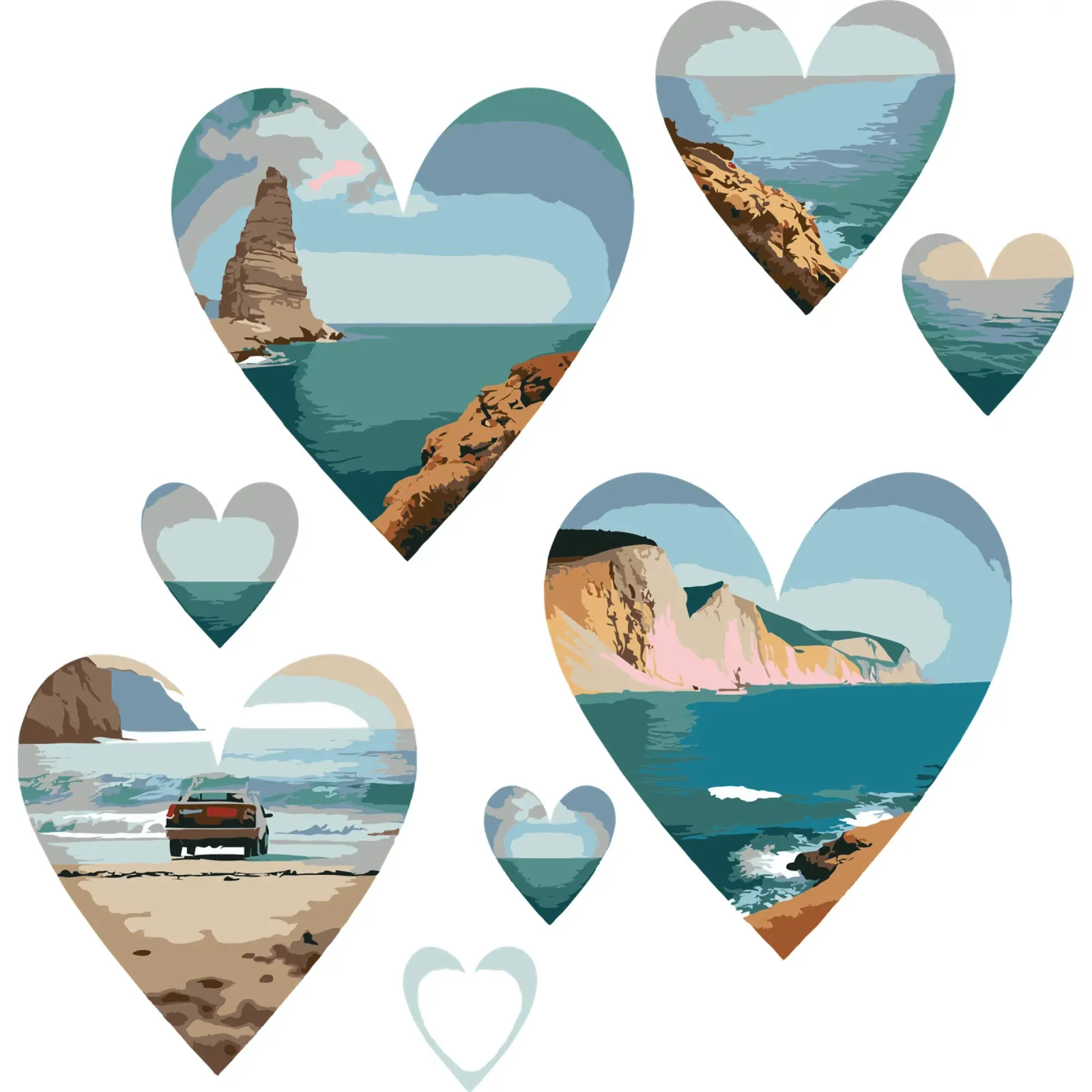 Paesaggi del cuore costiero - Design di scenari da spiaggia con amore per l'oceano poster con telaio in alluminio da artdesign1985