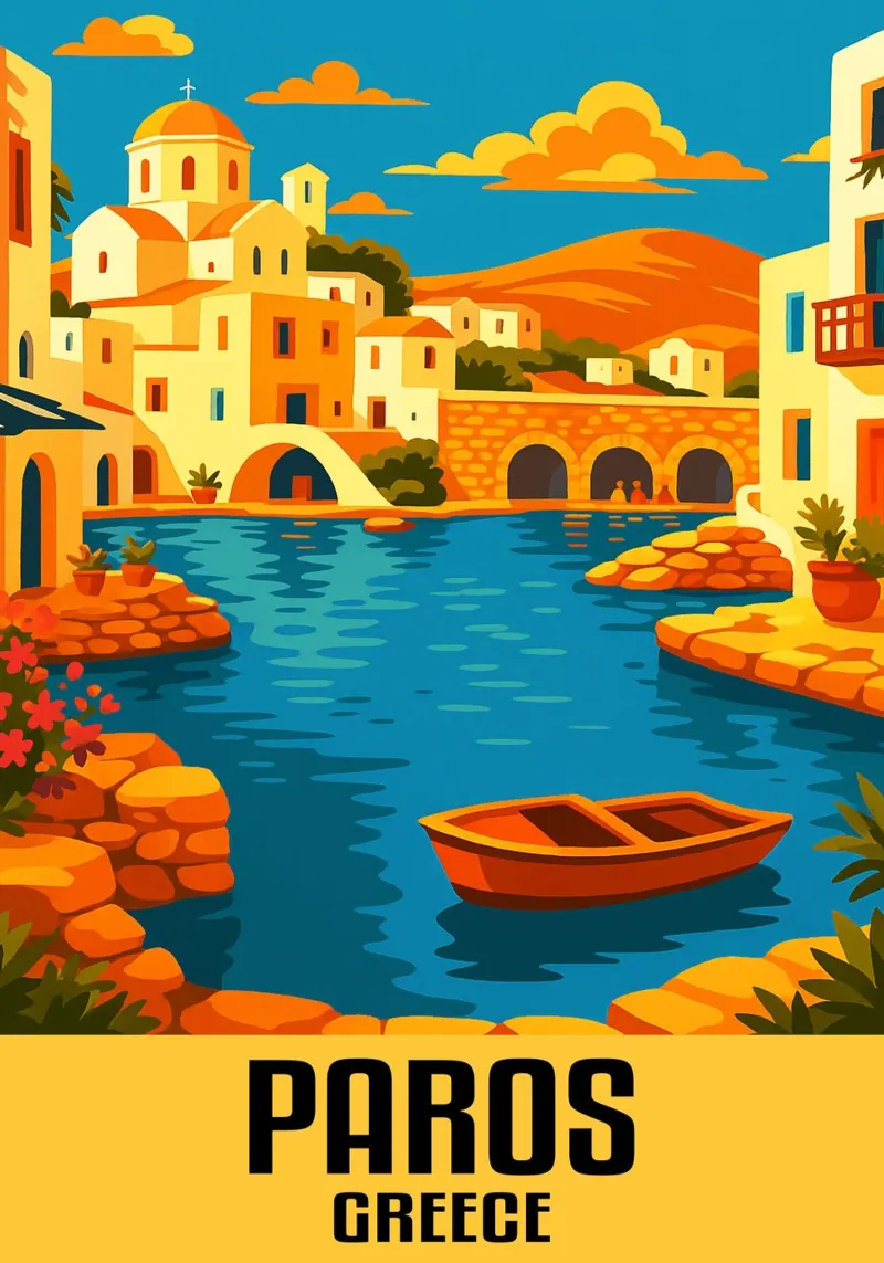 Paros Griekenland Stad Kunst Verbeelding canvas met Baklijst van oneheart