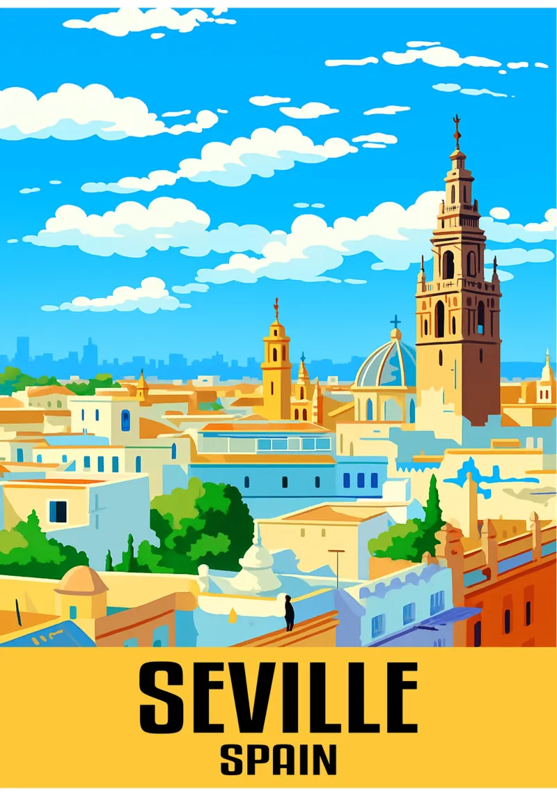 Siviglia Spagna Città d'arte immaginazione poster con telaio in alluminio da oneheart