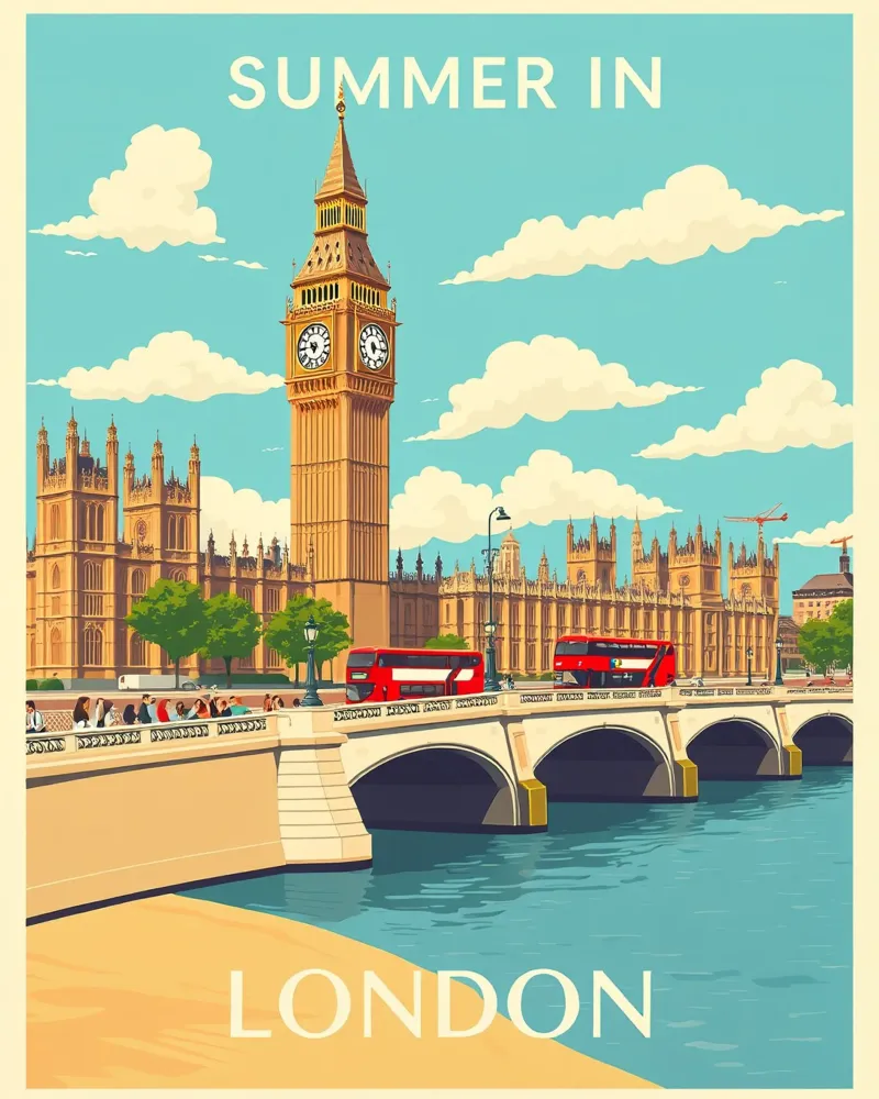 Zomer in Londen - Vintage Travel aluminium-dibond van HicksShop