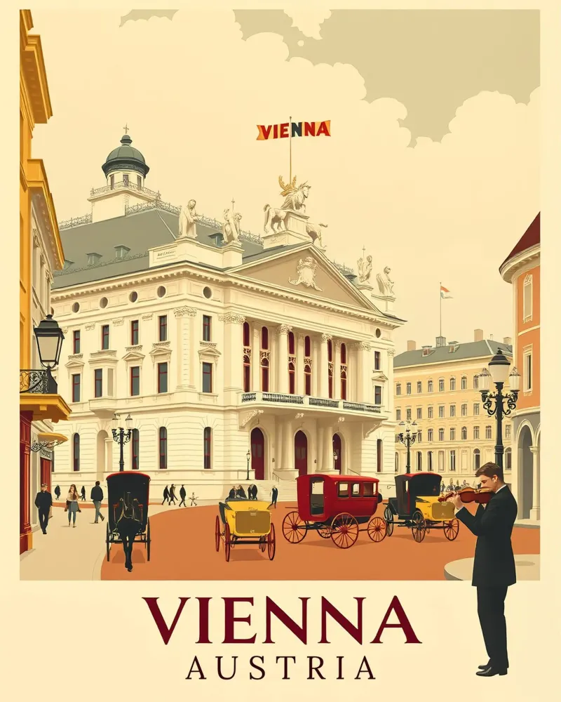 Wien - Weinlese-Reisen Leinwand mit Schattenfugenrahmen von HicksShop