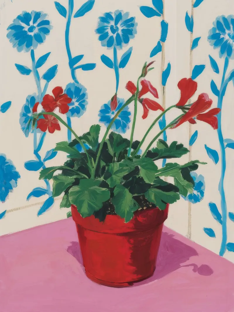 Vaso rosso Fiori blu poster da Muse Artworks