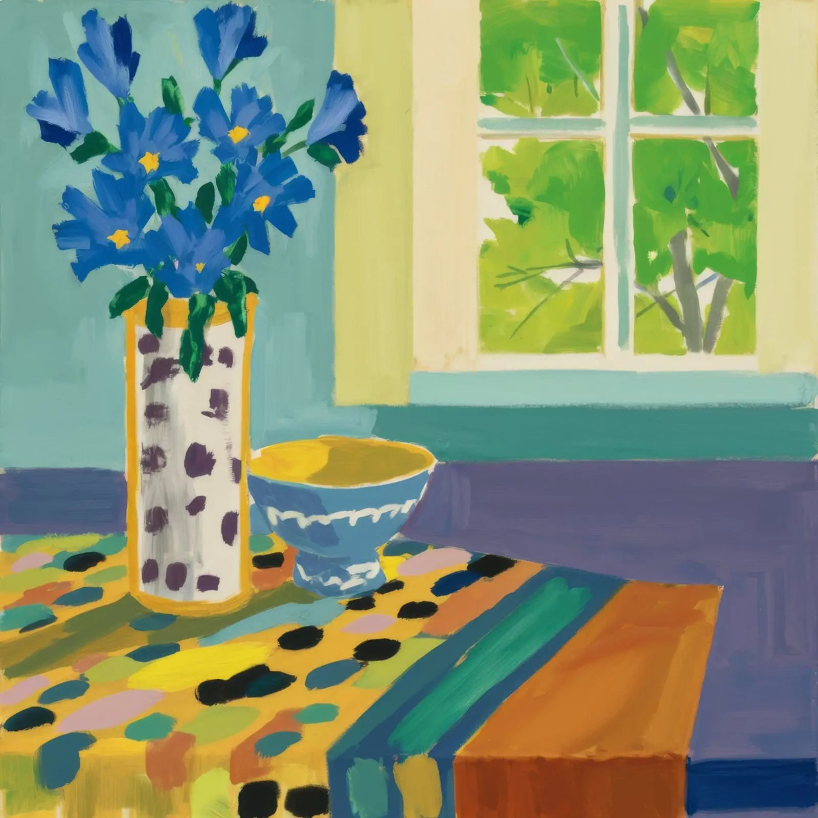 Blue Vase Window View canvas with Floater frame by Stone Decade