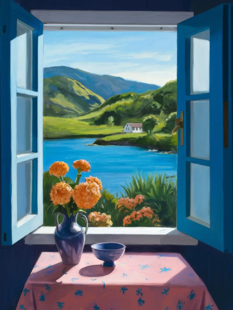 Vase on Window Sill canvas with Floater frame by FadeAura