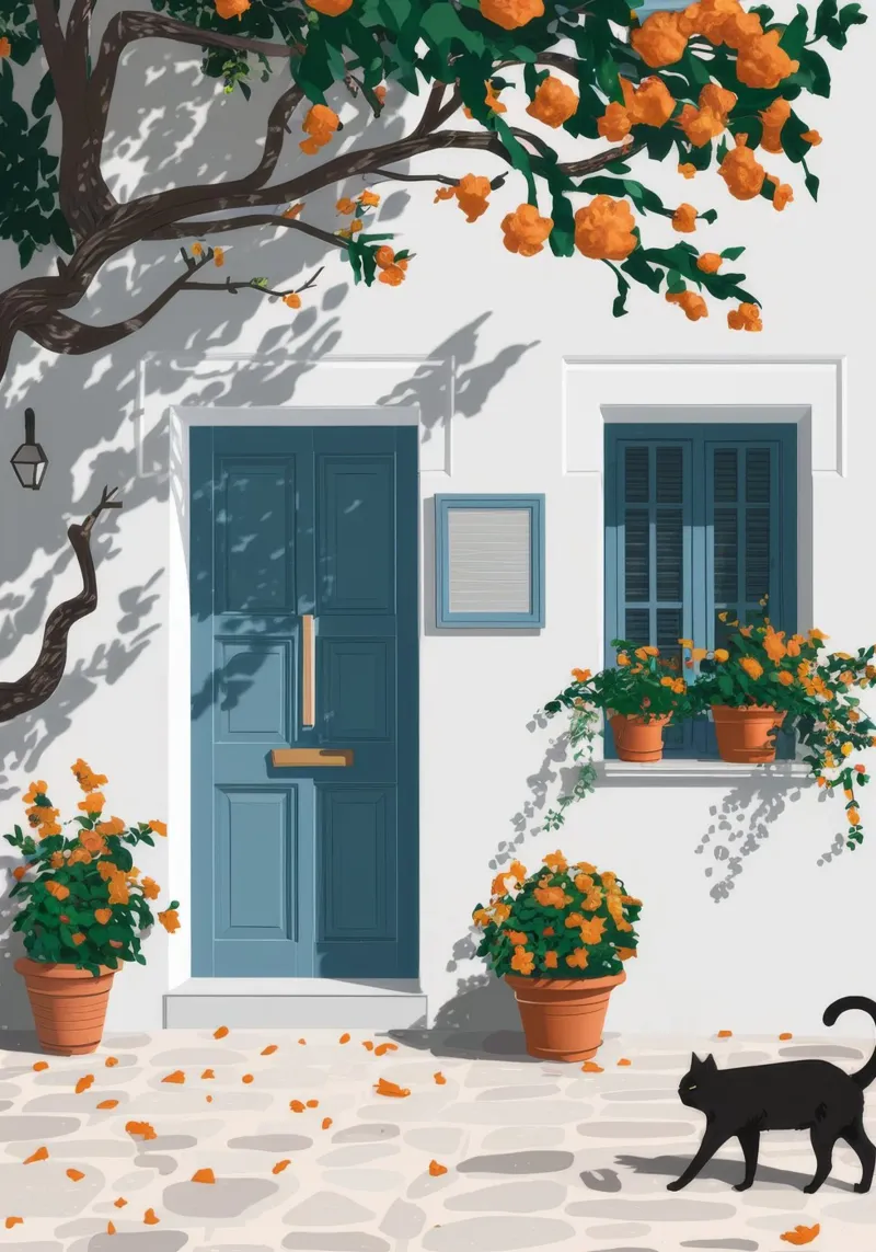 Porta blu Gatto nero poster con telaio in alluminio da FadeAura