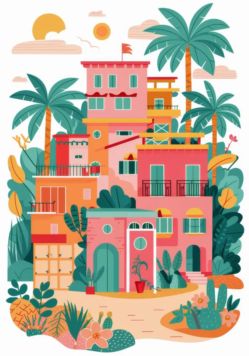 La colorata collina delle Favela poster con telaio in alluminio da FadeAura