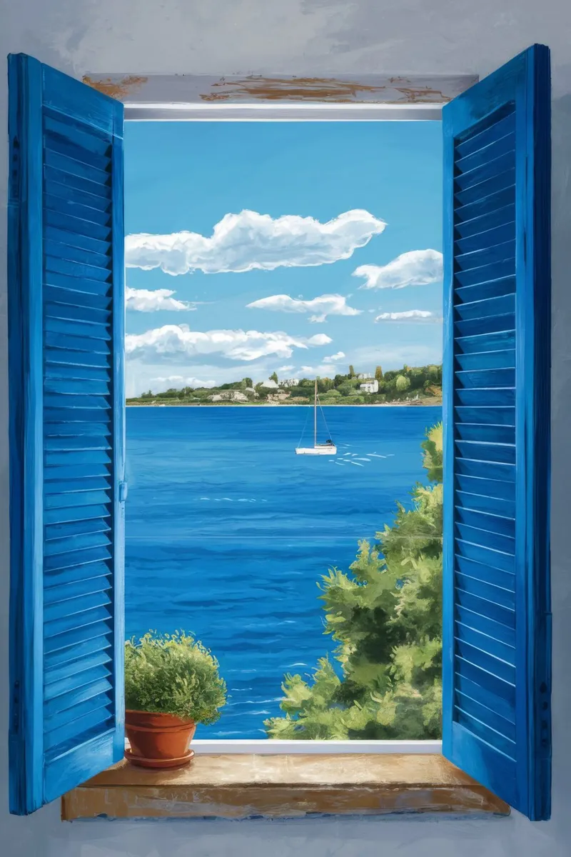 Mare blu dell'otturatore poster con telaio in legno da FadeAura