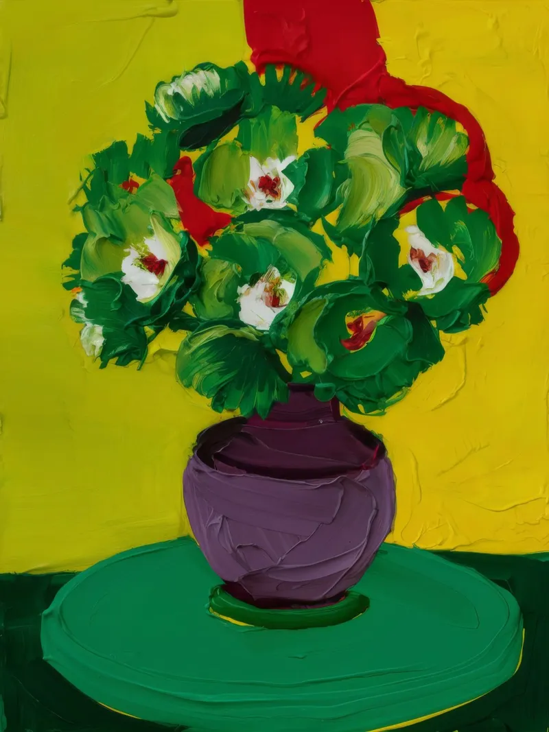 Vaso viola Pianta verde poster con telaio in alluminio da Stone Decade