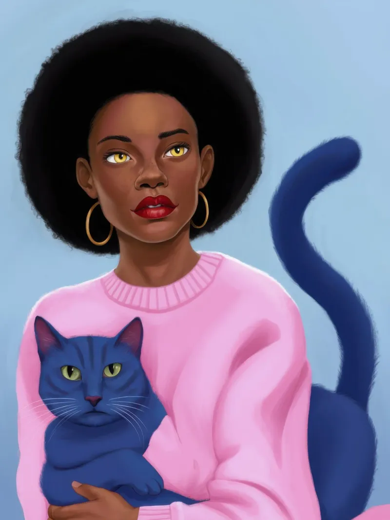 Abbraccio di gatto azzurro poster con telaio in alluminio da Marigold Tiga
