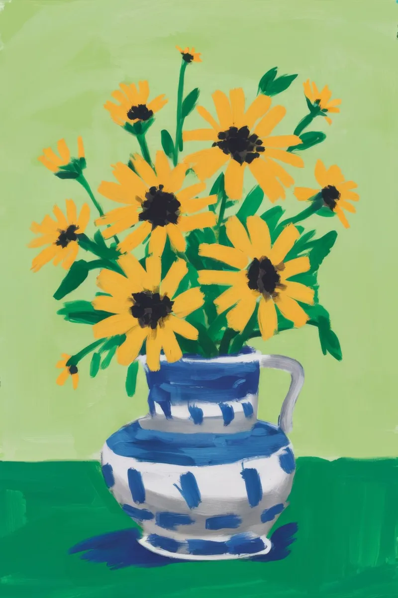 Vaso Chinoiserie Girasoli poster con telaio in alluminio da Stone Decade