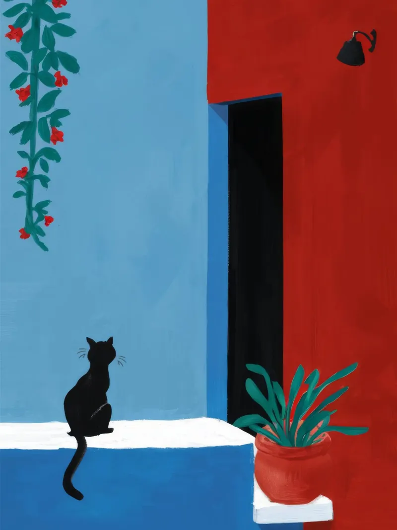 Red Wall Window Cat alu-dibond by FadeAura