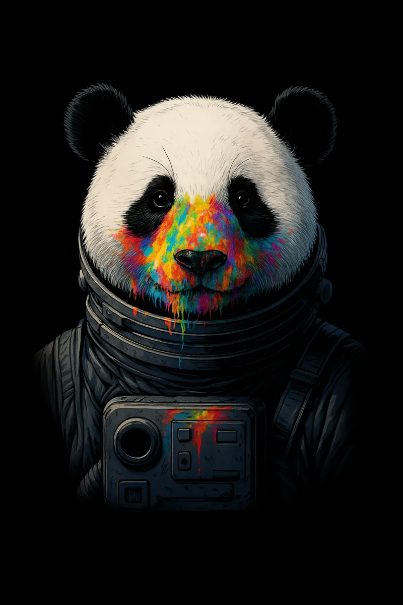 Astronaut Panda with Neon Paint Splash – Colorful Cosmic Art canvas by BadrBrand
