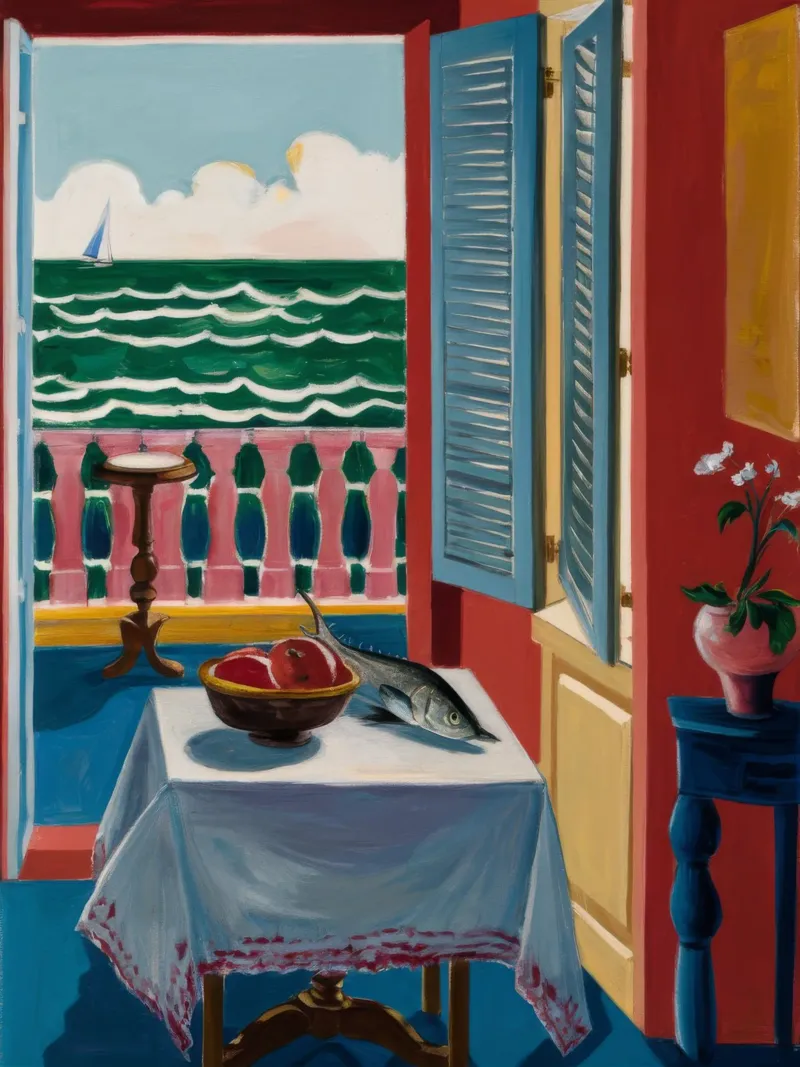 Balcon Table Vue sur la mer hahnemühle de Stone Decade