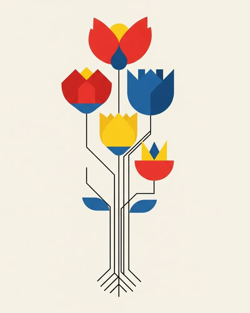 floral bauhaus #074: Flower Circuit poster da Zen Design