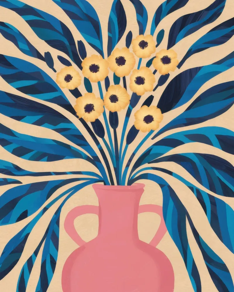 Blaue Vase Abstraktes Laub Poster von Marigold Tiga