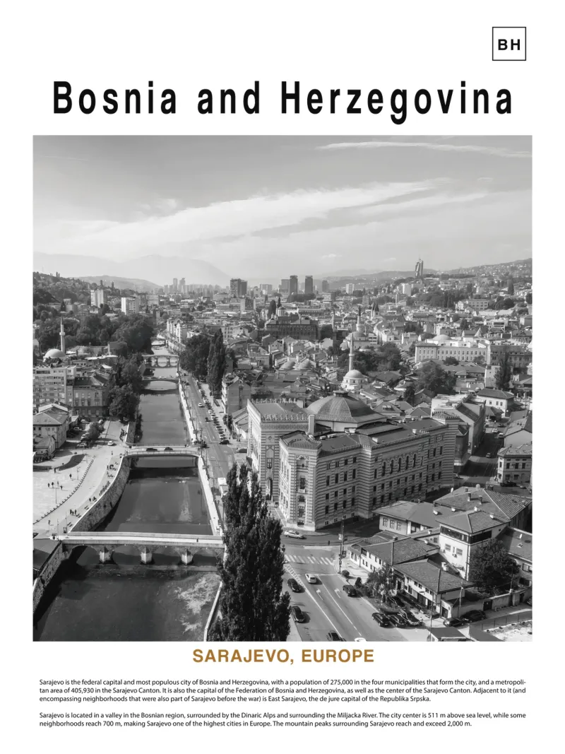 Muurkunst uit Sarajevo, Bosnië en Herzegovina, Europa. canvas met Baklijst van ✈ world in frame