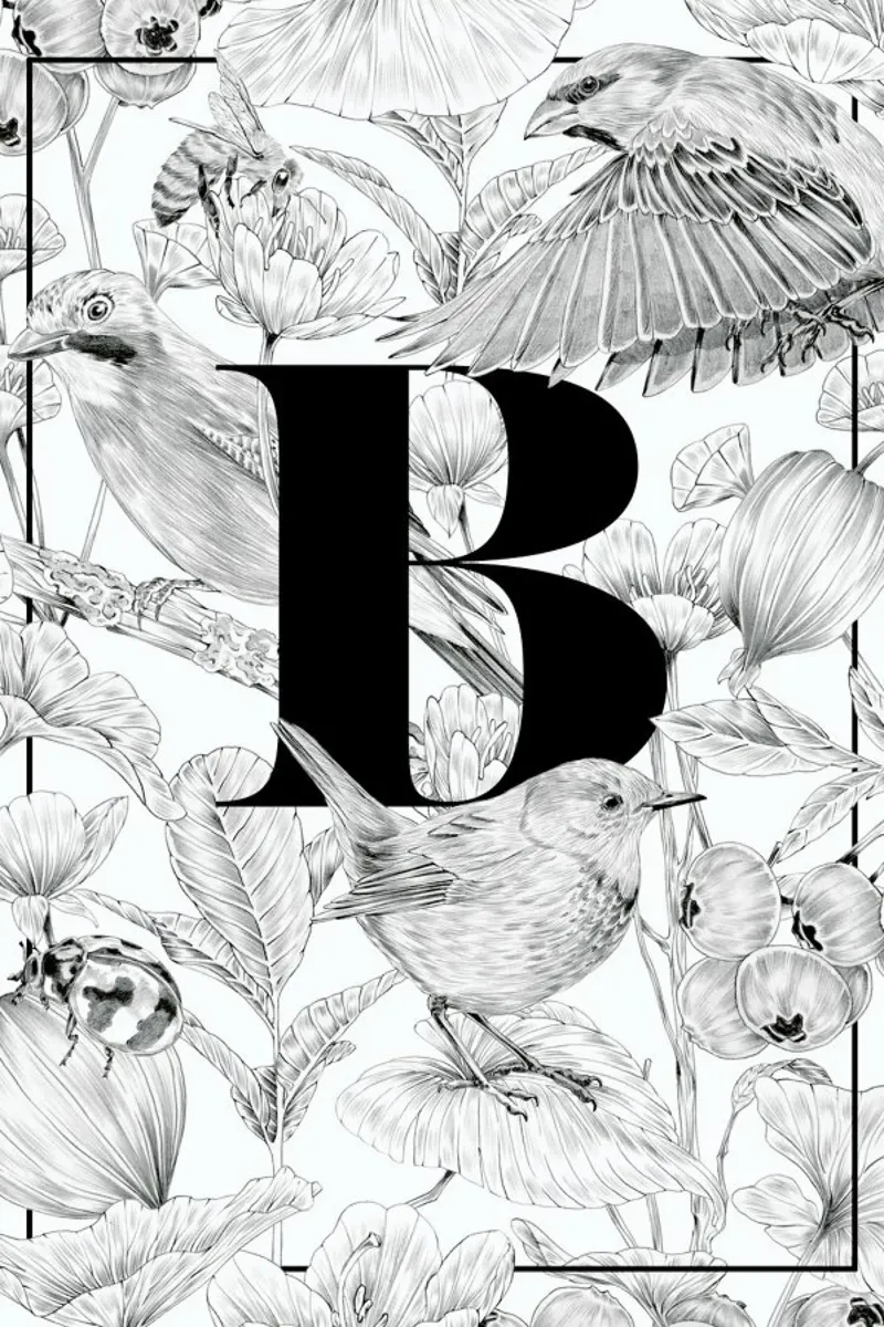 Floral Alphabet B poster with wooden frame by Faunesque