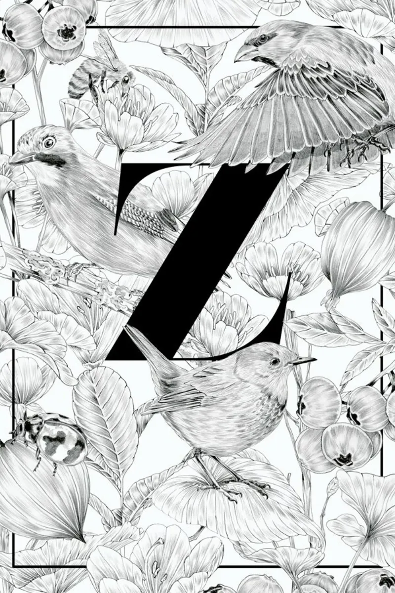 Floral Alphabet Z canvas by Faunesque