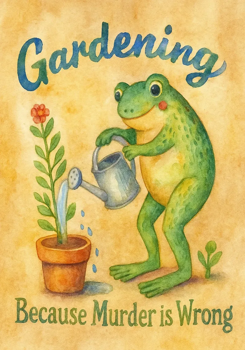 Funny Frog Gardening Because Murder Is Wrong canvas with Floater frame by onerules