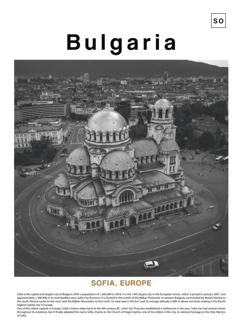 Arte murale da Sofia, Bulgaria, Europa. poster con telaio in plastica da ✈ world in frame