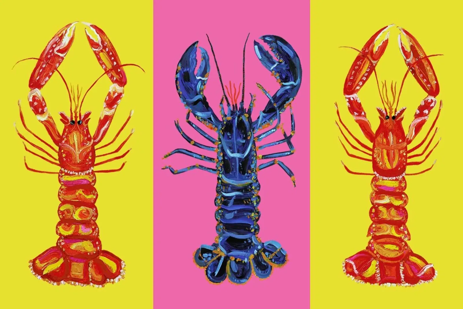 Lobster Raspberry Yellow Pop Art pellicola backlit da Alice Straker