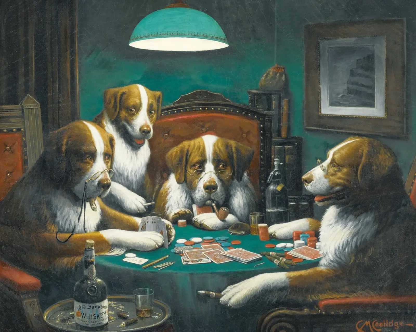 Poker Game by Cassius Marcellus Coolidge poster with wooden frame by Venus Art