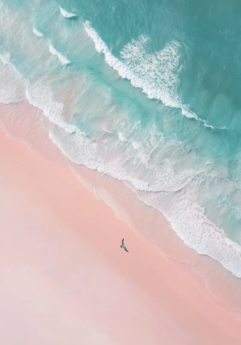 Mint Tide & Pink Horizon - Dreamy Aerial Beach Poster alluminio dibond da Vela Luna