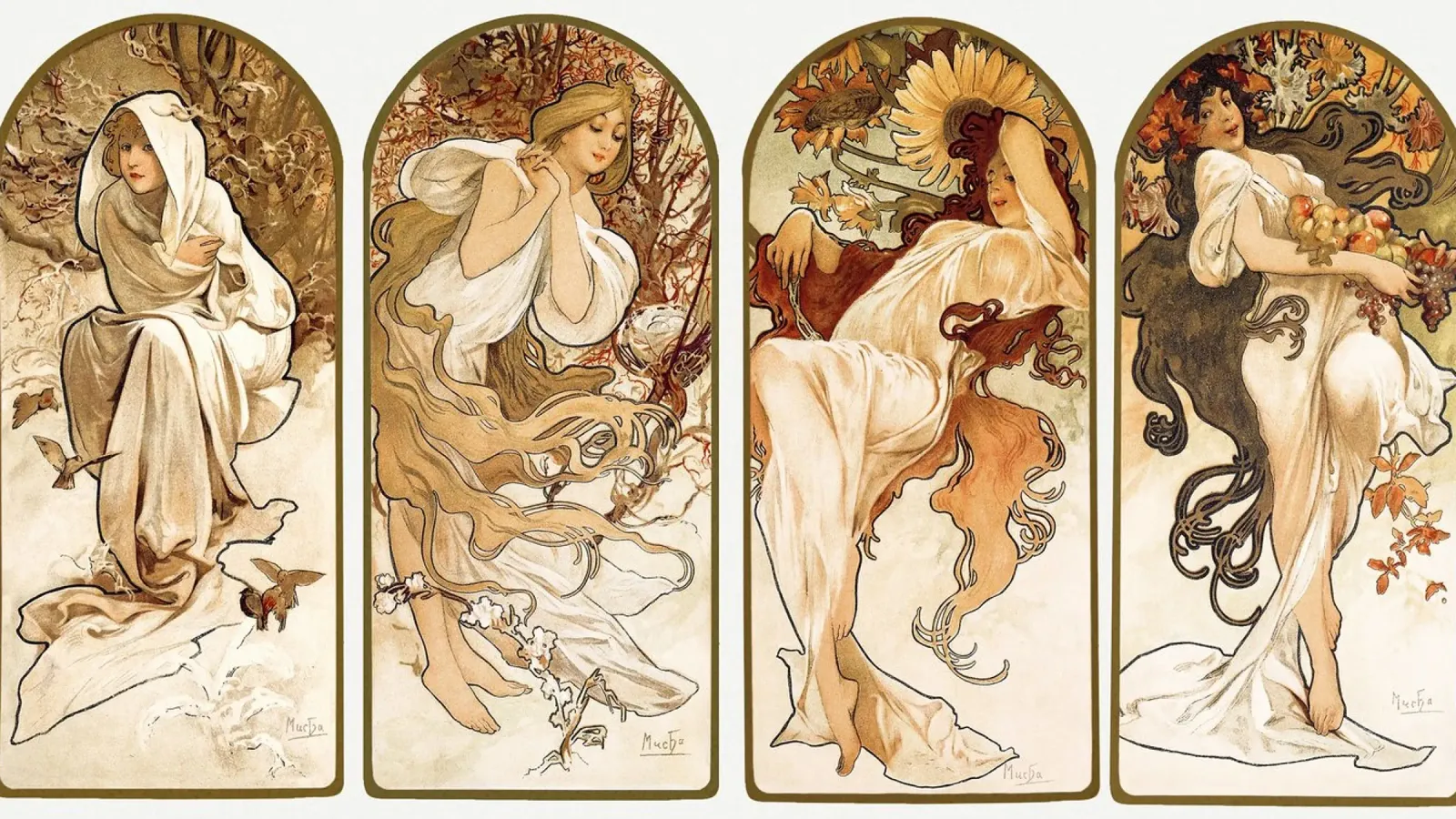 "Le stagioni" (1897) di Alphonse Mucha i alluminio dibond da Art History