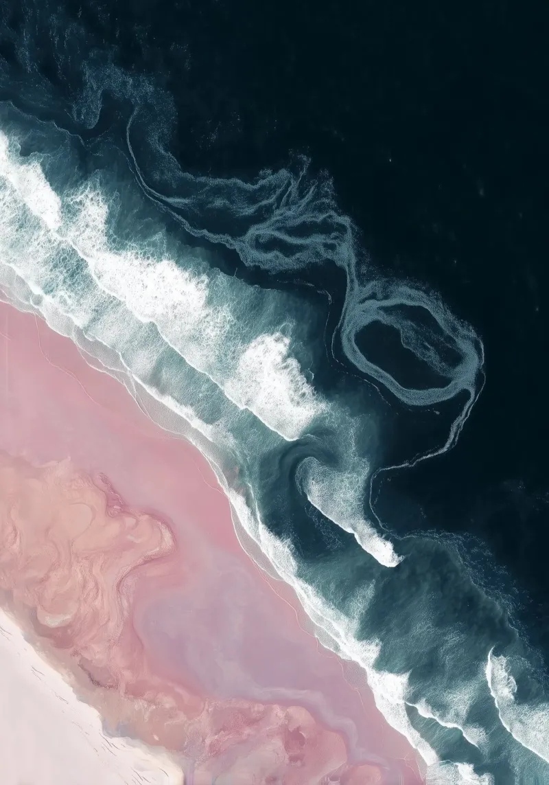 Dark Currents & Pink Sands - Abstract Aerial Ocean Print poster da Vela Luna