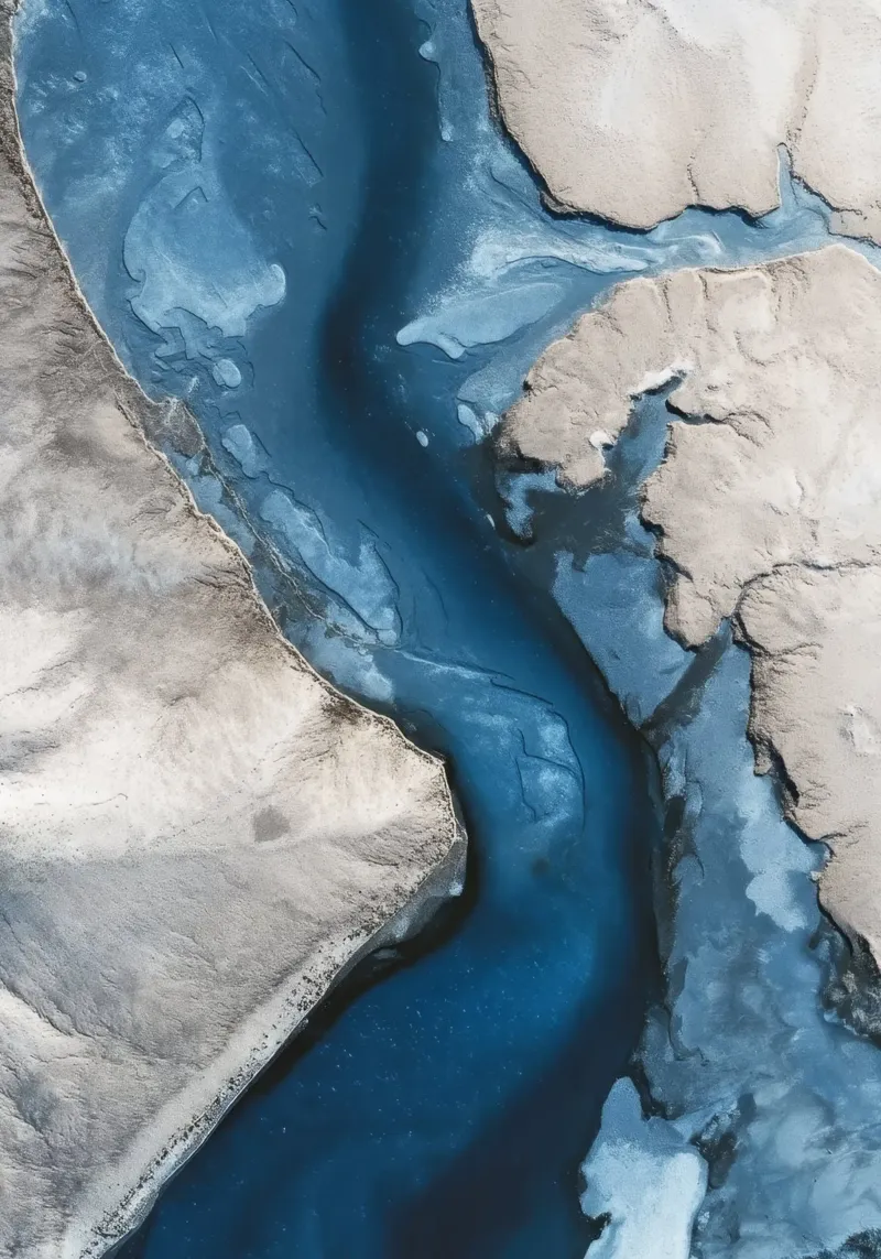 Glacial Path - Abstract Blue River Aerial Landscape Poster poster de Vela Luna