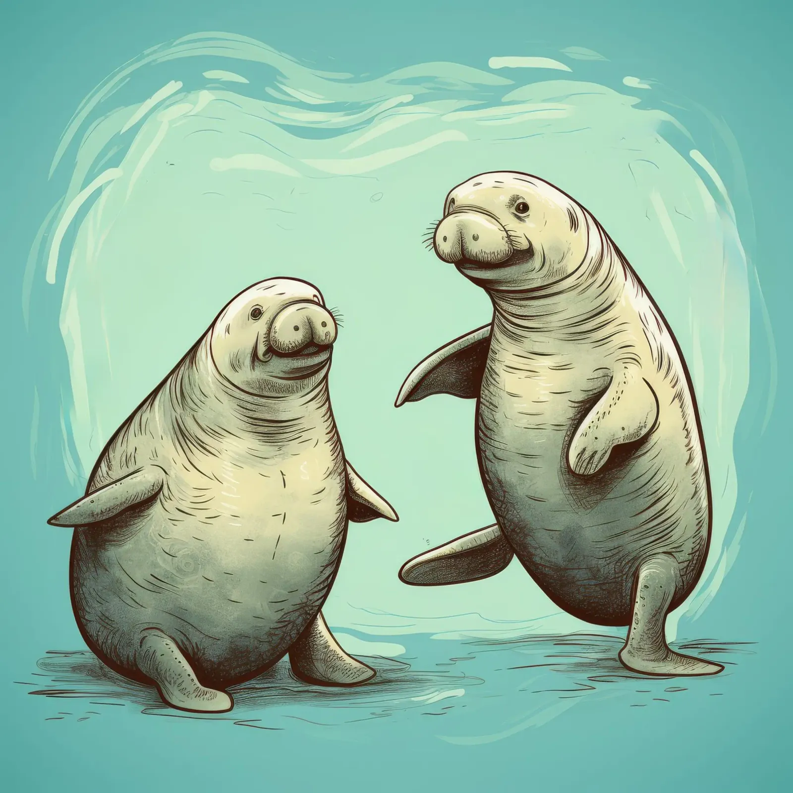 Retro Manatee Duo pellicola backlit da Funny Animals