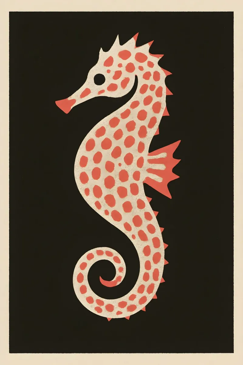 Coral Seahorse – Bright Ocean Accent poster con telaio in legno da Tide & Texture