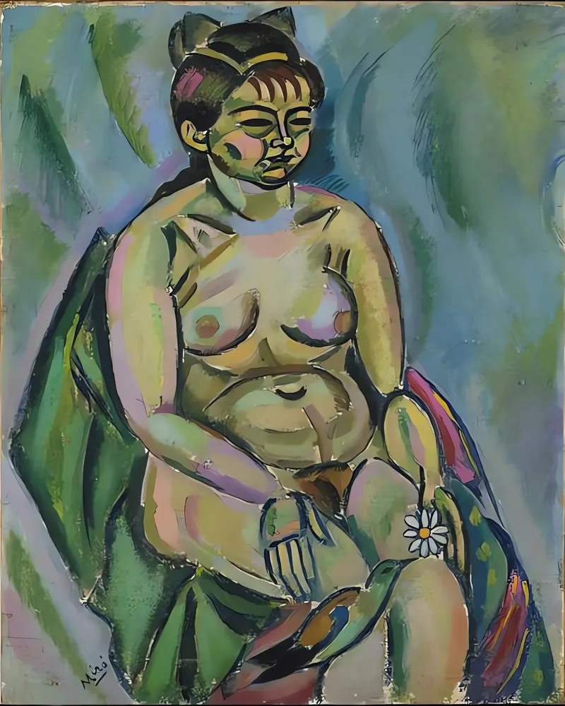 Sitzender Akt, eine Blume haltend Hahnemühle von Narciso