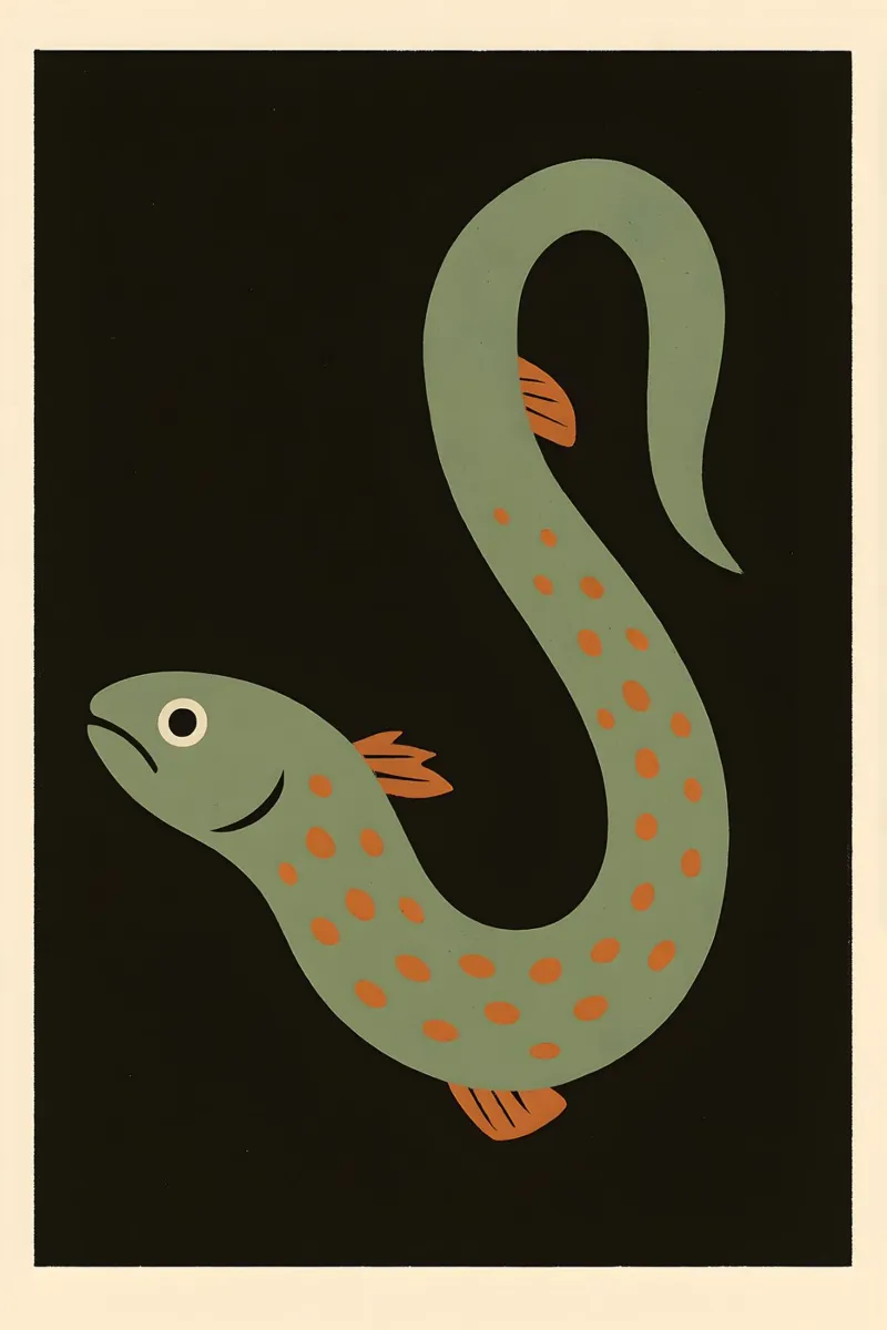 Gentle Green Eel – Minimalist Ocean Print poster con telaio in plastica da Tide & Texture