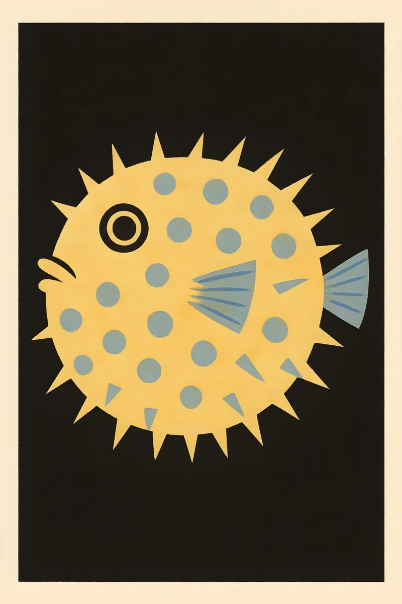 Blue Dot Puffer – Soft Yellow Sea Poster carta hahnemühle da Tide & Texture